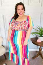 Load image into Gallery viewer, Feeling Bold Fuchsia &amp; Teal Striped Medallion Crochet Print Dress
