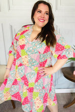 Load image into Gallery viewer, Look Of Love Lime &amp; Coral Patchwork Print V Neck Dress
