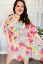 Load image into Gallery viewer, Look Of Love Lime &amp; Coral Patchwork Print V Neck Dress
