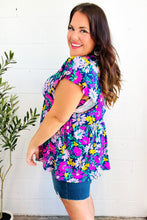 Load image into Gallery viewer, Perfectly You Navy &amp; Lilac Floral Print Ruffle Sleeve Babydoll Top
