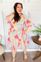 Load image into Gallery viewer, Look Of Love Lime &amp; Coral Patchwork Print V Neck Dress
