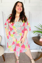 Load image into Gallery viewer, Look Of Love Lime &amp; Coral Patchwork Print V Neck Dress
