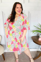 Load image into Gallery viewer, Look Of Love Lime &amp; Coral Patchwork Print V Neck Dress
