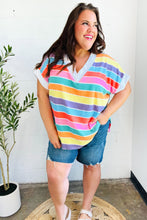 Load image into Gallery viewer, Sieze The Day Rainbow Striped V Neck Drop Shoulder Thermal Knit Top
