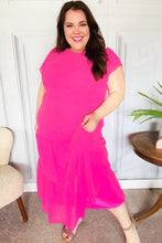 Load image into Gallery viewer, Perfectly You Hot Pink Mock Neck Tiered Chiffon Maxi Dress
