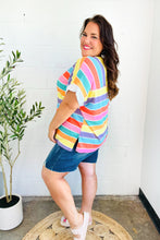 Load image into Gallery viewer, Sieze The Day Rainbow Striped V Neck Drop Shoulder Thermal Knit Top
