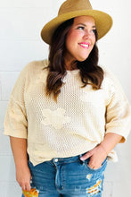 Load image into Gallery viewer, Feel Charming Oatmeal Floral Netted Crochet 3/4 Sleeve Sweater Top
