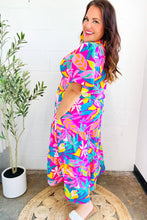 Load image into Gallery viewer, Tropical Trance Fuchsia Floral Smocked Waist Maxi Dress
