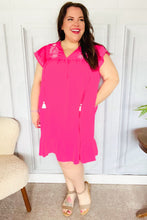 Load image into Gallery viewer, Bright Thoughts Hot Pink Embroidered Notched Neck Tassel Dress
