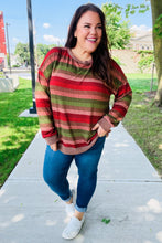 Load image into Gallery viewer, Perfectly You Olive &amp; Mauve Stripe Two-Tone Banded Sweater Top
