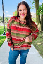 Load image into Gallery viewer, Perfectly You Olive &amp; Mauve Stripe Two-Tone Banded Sweater Top
