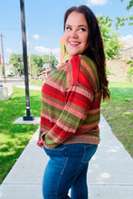 Load image into Gallery viewer, Perfectly You Olive &amp; Mauve Stripe Two-Tone Banded Sweater Top
