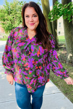 Load image into Gallery viewer, Eyes On You Forest Green Floral Smocked Bubble Sleeve V Neck Top
