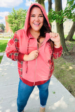 Load image into Gallery viewer, Adorable in Marsala Plaid Color Block Zipper French Terry Hoodie
