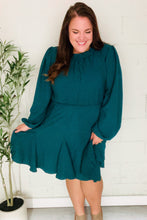 Load image into Gallery viewer, Love Found Hunter Green Mock Neck Godet Woven Dress
