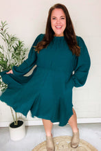 Load image into Gallery viewer, Love Found Hunter Green Mock Neck Godet Woven Dress
