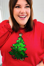 Load image into Gallery viewer, More The Merrier Red Sequin Christmas Tree Hacci Top
