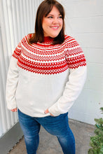 Load image into Gallery viewer, Feeling Festive Ivory &amp; Red Fair Isle Mock Neck Sweater
