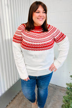 Load image into Gallery viewer, Feeling Festive Ivory &amp; Red Fair Isle Mock Neck Sweater
