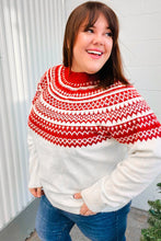 Load image into Gallery viewer, Feeling Festive Ivory &amp; Red Fair Isle Mock Neck Sweater
