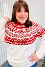 Load image into Gallery viewer, Feeling Festive Ivory &amp; Red Fair Isle Mock Neck Sweater
