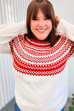 Load image into Gallery viewer, Feeling Festive Ivory &amp; Red Fair Isle Mock Neck Sweater
