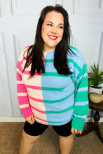 Load image into Gallery viewer, Perfectly Poised Blush &amp; Blue Stripe Color Block Knit Sweater
