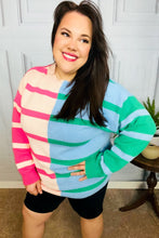 Load image into Gallery viewer, Perfectly Poised Blush &amp; Blue Stripe Color Block Knit Sweater
