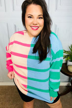 Load image into Gallery viewer, Perfectly Poised Blush &amp; Blue Stripe Color Block Knit Sweater
