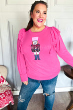 Load image into Gallery viewer, Holiday Hot Pink Sequin Nutcracker Ruffle Hacci Sweater
