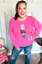 Load image into Gallery viewer, Holiday Hot Pink Sequin Nutcracker Ruffle Hacci Sweater
