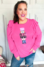 Load image into Gallery viewer, Holiday Hot Pink Sequin Nutcracker Ruffle Hacci Sweater
