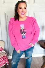 Load image into Gallery viewer, Holiday Hot Pink Sequin Nutcracker Ruffle Hacci Sweater
