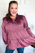 Load image into Gallery viewer, Perfectly You Burgundy Button Down Tiered Babydoll Satin Top
