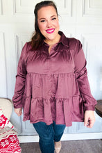 Load image into Gallery viewer, Perfectly You Burgundy Button Down Tiered Babydoll Satin Top
