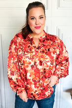 Load image into Gallery viewer, Fall Vibes Rust Floral Print Notched Neck Smocked Satin Top
