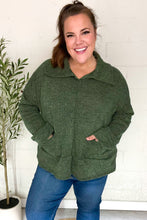 Load image into Gallery viewer, Easy Living Olive Textured Knit Notch Neck Oversized Collar Sweater
