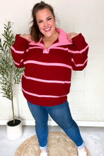 Load image into Gallery viewer, Fall For You Crimson Stripe Notched Neck Collared Oversized Sweater
