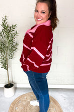 Load image into Gallery viewer, Fall For You Crimson Stripe Notched Neck Collared Oversized Sweater
