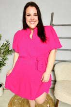 Load image into Gallery viewer, Star Struck Fuchsia Notched Neck Balloon Sleeve Sash Belt Mini Dress
