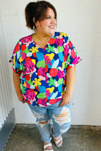 Load image into Gallery viewer, Time For Sun Navy Multicolor Tropical Print V Neck Top
