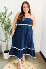 Load image into Gallery viewer, Bold &amp; Sassy Navy Square Neck Ric Rac Trim Adjustable Straps Maxi
