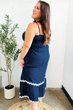 Load image into Gallery viewer, Bold &amp; Sassy Navy Square Neck Ric Rac Trim Adjustable Straps Maxi
