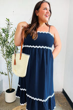 Load image into Gallery viewer, Bold &amp; Sassy Navy Square Neck Ric Rac Trim Adjustable Straps Maxi
