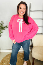 Load image into Gallery viewer, Pretty In Pink French Terry Bow Tie Drop Shoulder Pullover
