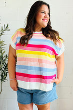 Load image into Gallery viewer, Feeling Playful Blue &amp; Fuchsia Striped Short Dolman Sleeve Knit Top
