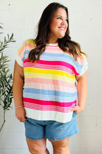 Load image into Gallery viewer, Feeling Playful Blue &amp; Fuchsia Striped Short Dolman Sleeve Knit Top
