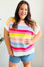 Load image into Gallery viewer, Feeling Playful Blue &amp; Fuchsia Striped Short Dolman Sleeve Knit Top
