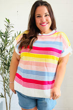 Load image into Gallery viewer, Feeling Playful Blue &amp; Fuchsia Striped Short Dolman Sleeve Knit Top
