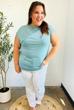 Load image into Gallery viewer, Charming in Aqua Asymmetrical Shirred Modal Top
